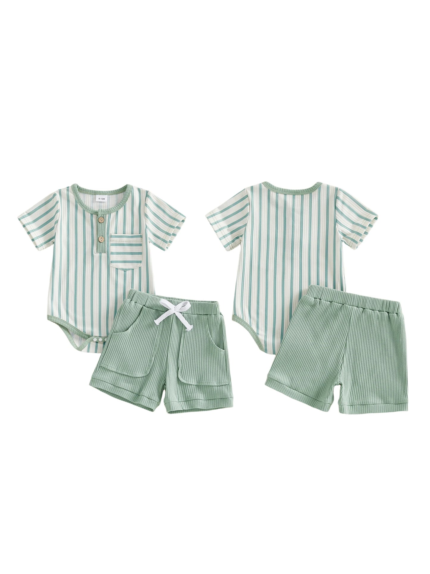Baby Toddler Boys 2Pcs Summer Outfits Short Sleeve Stripes Print Romper Shorts Set