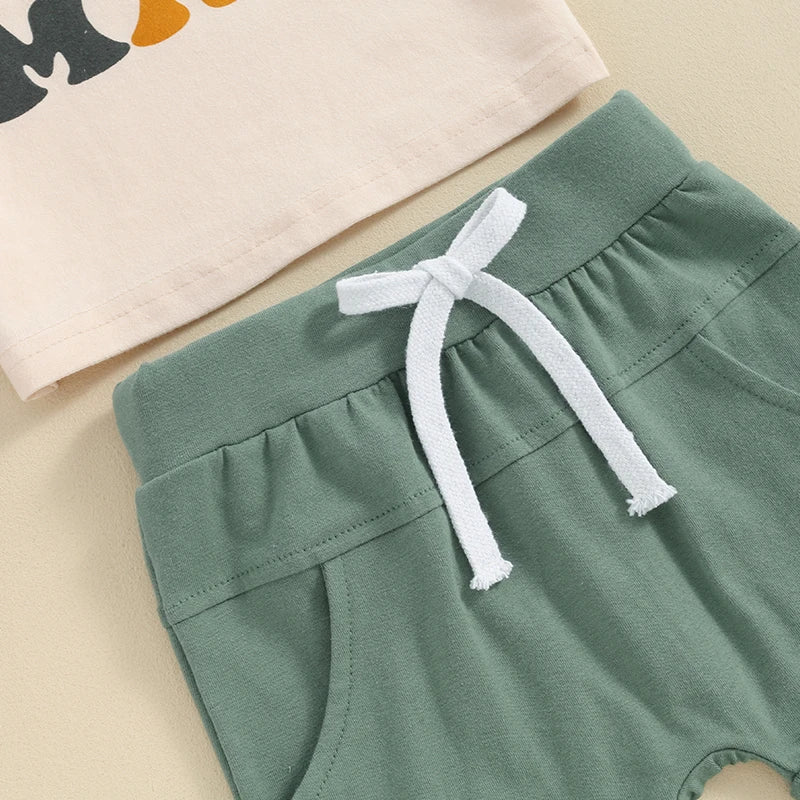 Toddler Baby Boy 2Pcs Mommy's Little Man Letter Print Short Sleeve Top Elastic Shorts Spring Summer Outfit Set