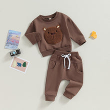 Load image into Gallery viewer, Toddler Baby Boy Girl 2Pcs Fall Outfits Long Sleeve Bear Embroidery Tops Pocket Pants Set
