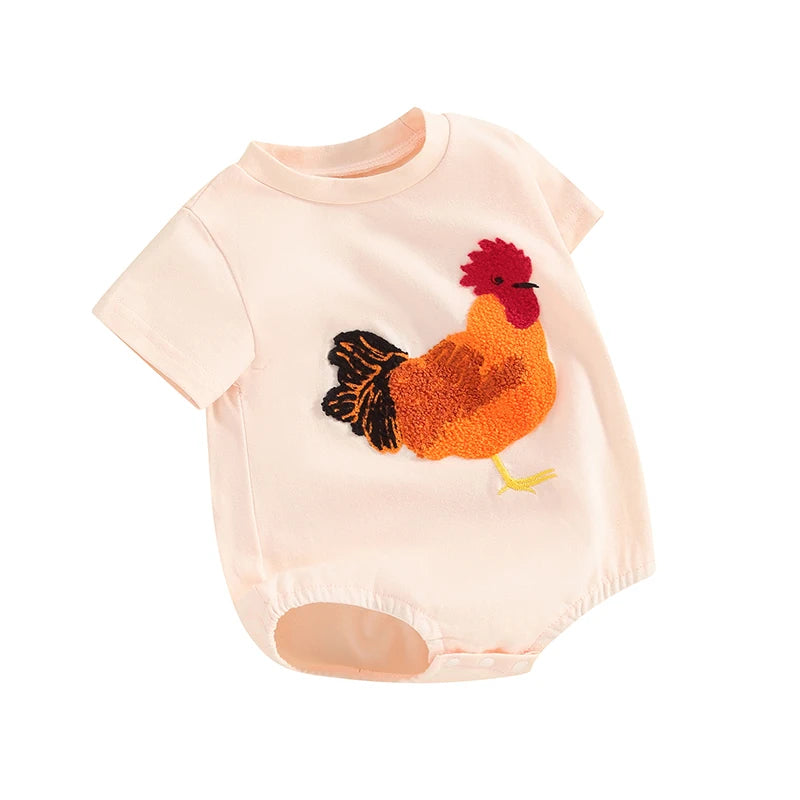 Baby Girls Boys Romper Chicken Rooster Round Neck Short Sleeve Jumpsuit Summer Casual Clothes