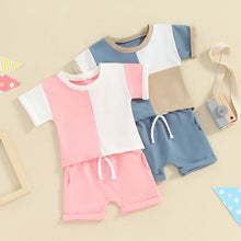 Load image into Gallery viewer, Toddler Baby Girl Boy 2Pcs Spring Summer Outfits Contrast Color Short Sleeve Top Shorts Set
