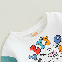 Load image into Gallery viewer, Baby Boy Girl Halloween Bodysuit Contrast Color Long Sleeve Round Neck Let&#39;s Go Ghouls Ghost Print Jumpsuit Romper
