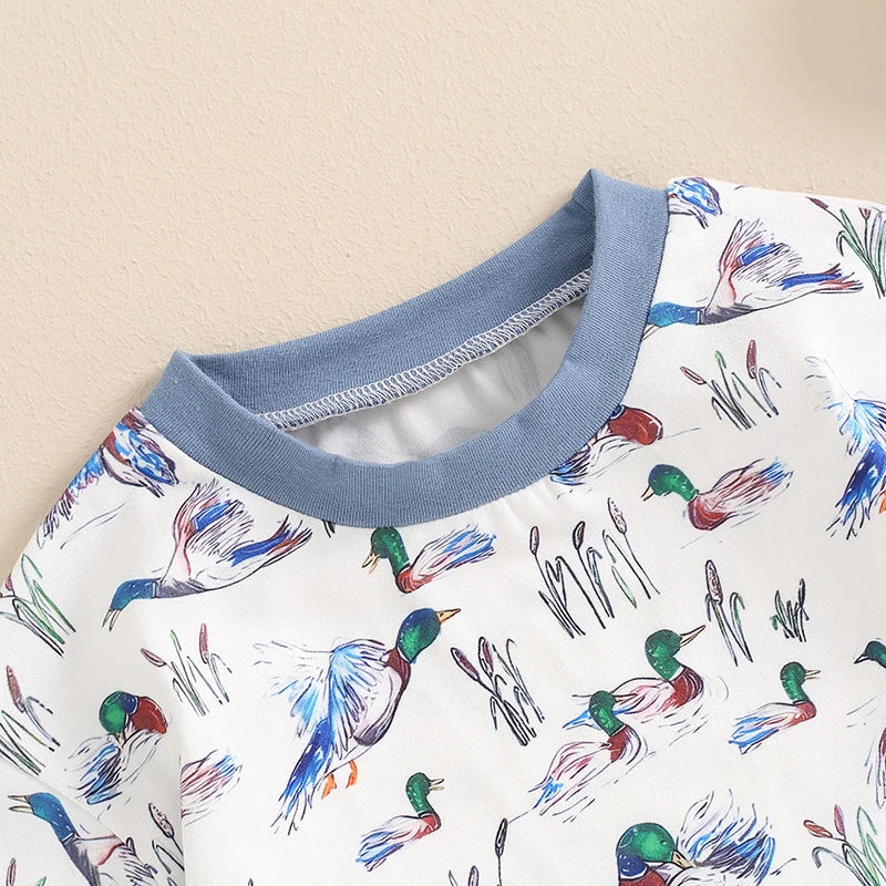 Baby Boy Romper Short Sleeve Crew Neck Duck Bird Print Jumpsuit