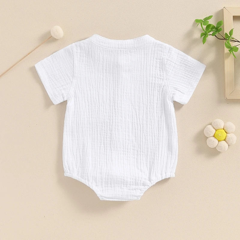 Baby Boy Romper Casual Button Down Round Neck Short Sleeve Jumpsuit