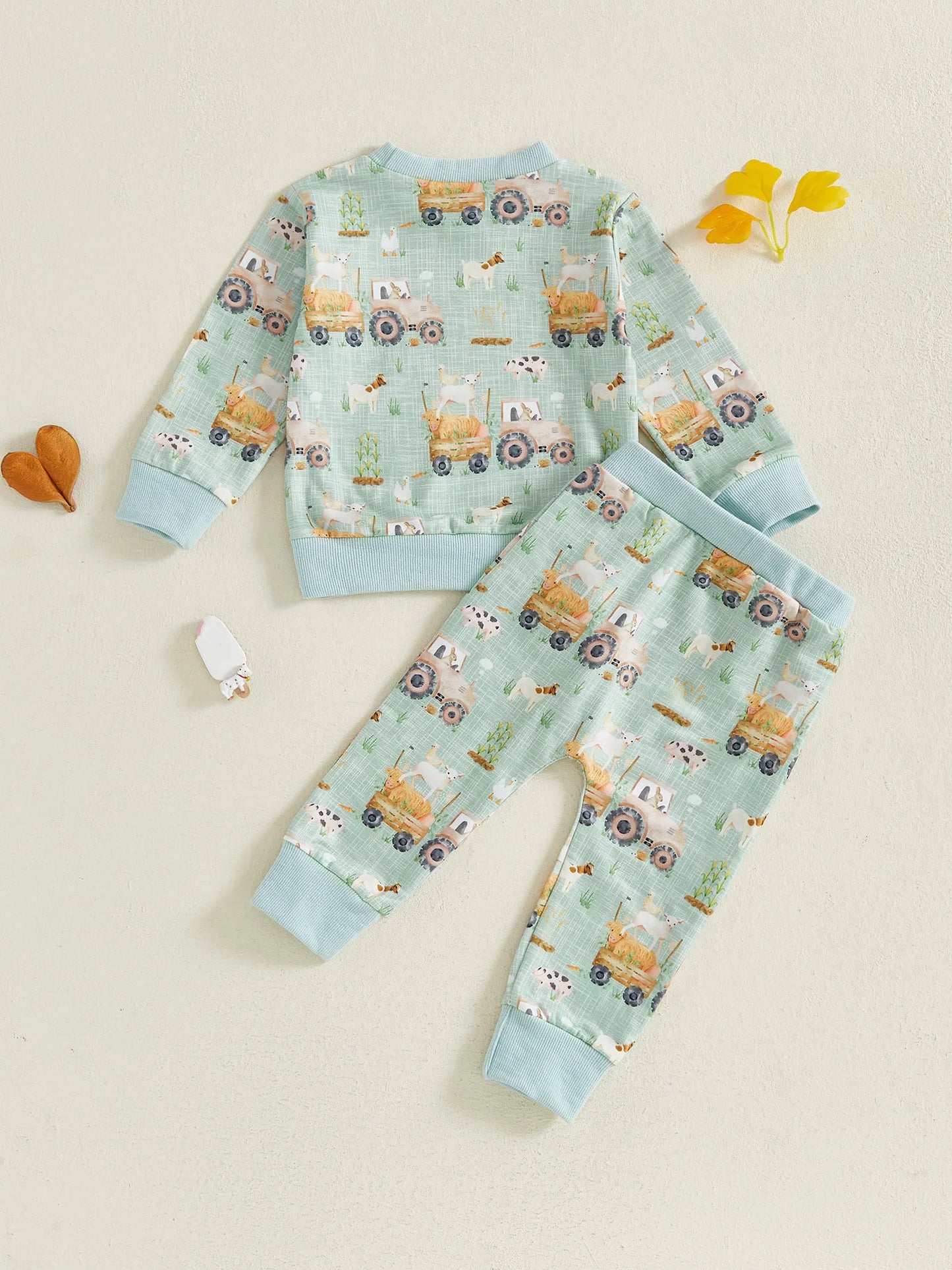 Baby Toddler Boys 2Pcs Fall Outfit Farm Animal/Tractor Print Long Sleeve Top and Elastic Pants 2Piece Clothes Jogger Set