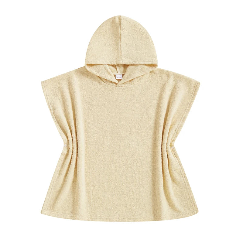 Toddler Kids Boys Girls Hooded Beach Swim Poncho Towels Solid Color Loose Fit Beach Robe Cover-up for Summer