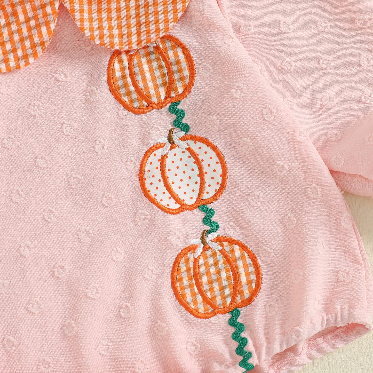 Baby Girl Thanksgiving Bodysuit Long Sleeve Doll Collar Pumpkin Embroidery Romper Fall Playsuit