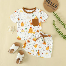 Load image into Gallery viewer, Baby Toddler Boy Girl 2Pcs Spring Summer Clothes Cute Farm Animals Chicken Chick Tractor Print Outfit Set Short Sleeve Cartoon Top and Shorts

