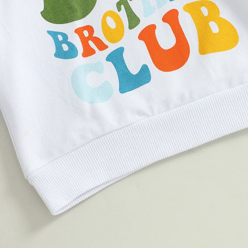 Toddler Kids Boys Cool Big Brother Club Fall Colorful Letter Print Long Sleeve Round Neck Pullover Loose Fall Top