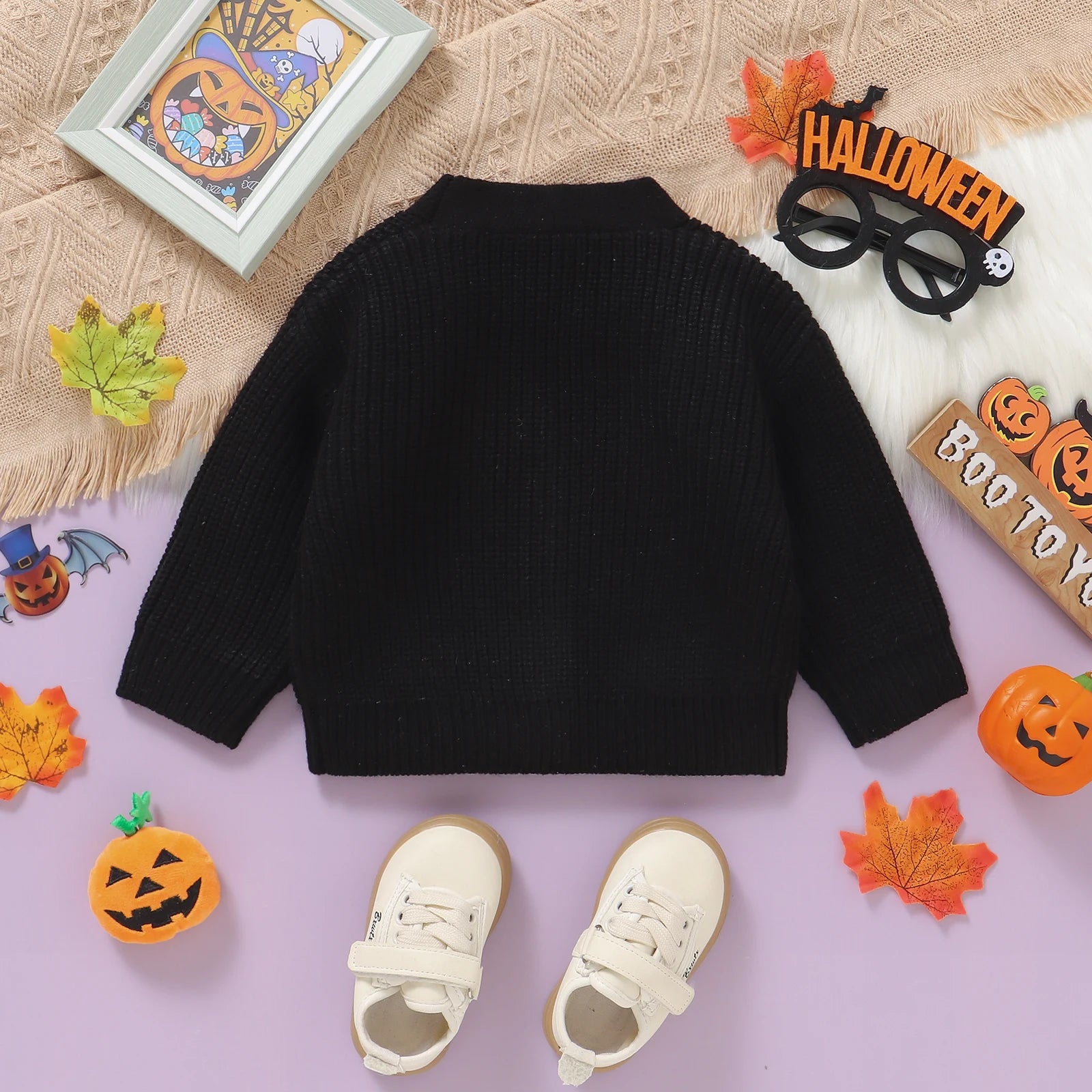 Baby Toddler Boys Girls Knit Cardigan Cute Halloween Pumpkin Embroidery Fall V Neck Long Sleeve Button Up Sweater Top