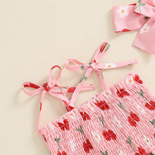 Load image into Gallery viewer, Baby Girl 2Pcs Summer Outfit Sleeveless Tie Strap Cherry Print Romper Skirt Dress with Headband Set
