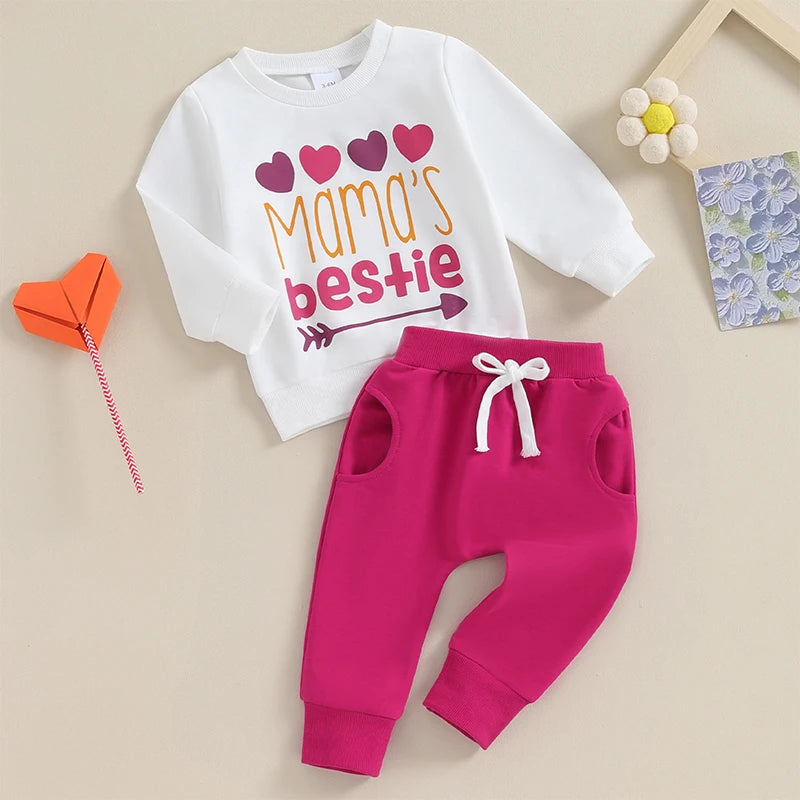 Baby Toddler Girl 2Pcs Outfits Long Sleeve Letters Mama's Bestie / Mommy Is My Bestie Top Jogger Pants Set