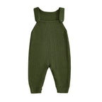 Baby Boys Girls Knit Jumpsuit Sleeveless Square Neck Solid Color Rompers Overalls
