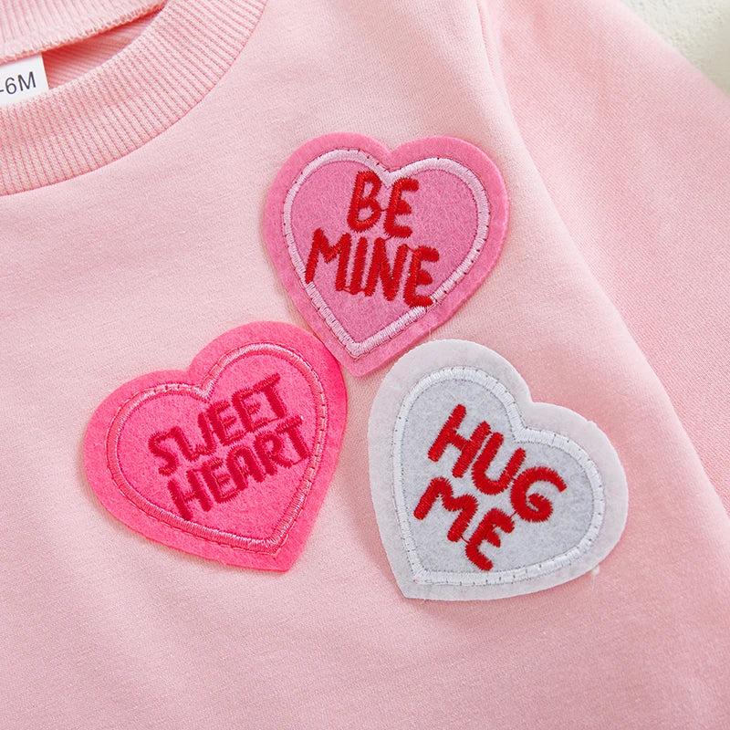 Baby Toddler Girls Boys Love You More / Candy Hearts Valentine's Day Letter Heart Long Sleeve Round Neck Valentines Tops