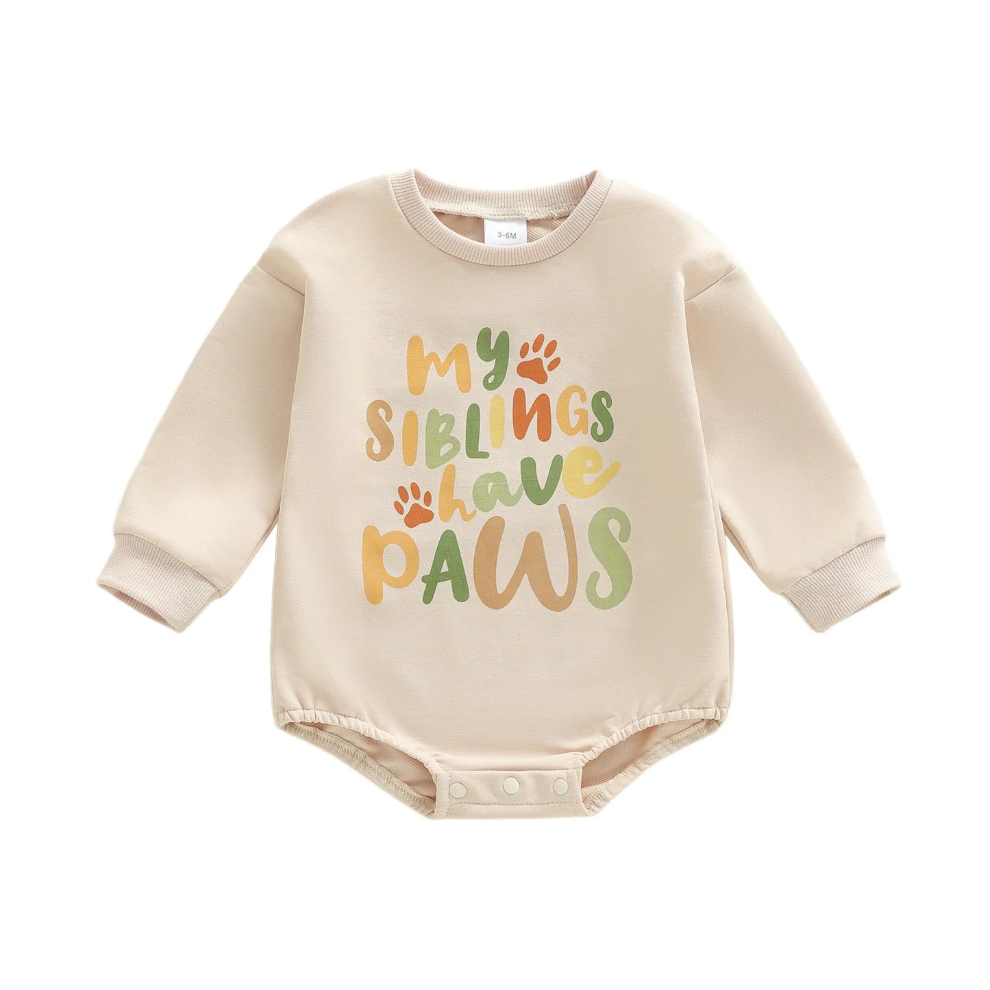 Baby Boy Girl Bubble Romper My Siblings Have Paws Letter Print Long Sleeve Crew Neck Jumpsuit Casual Winter Fall Clothes