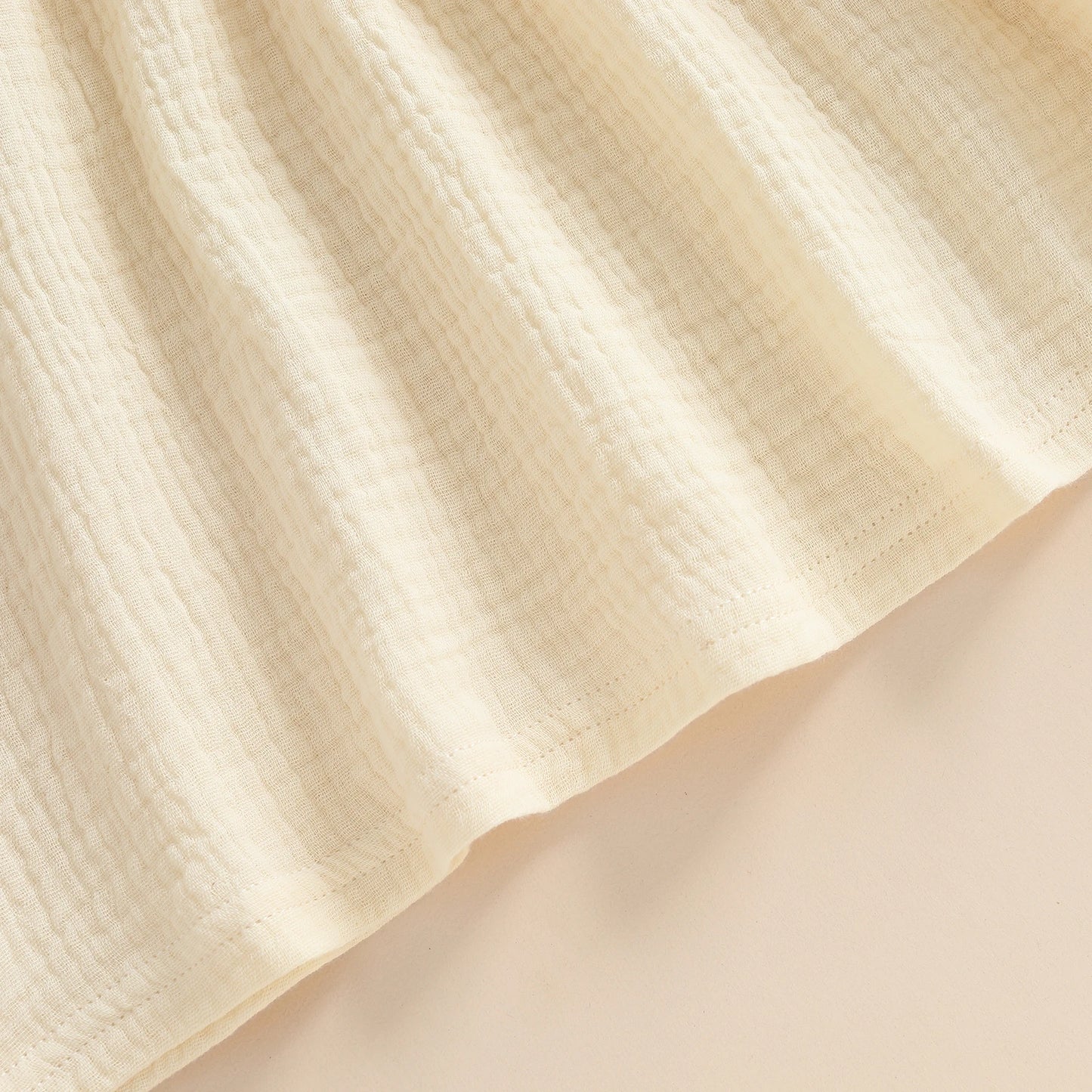 Baby Toddler Girl Bubble Sleeve Dress Stylish Solid Smocked Square Neck Long Sleeve A Line Dress