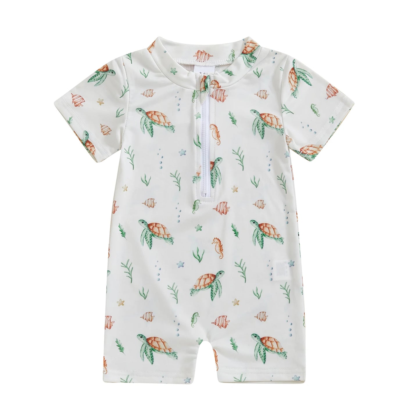 Baby Toddler Boys Rash Guard Swimsuit Short Sleeve Sea Animal Print Zip Up Bathing Suit Swimwear Romper