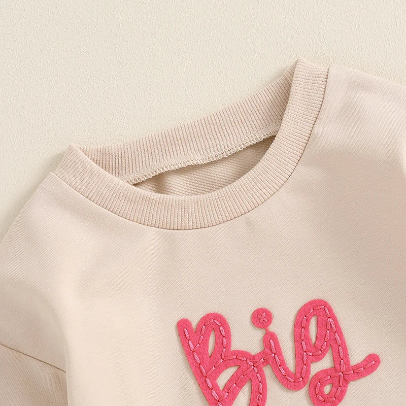 Toddler Kids Girls Big Sister Long Sleeve Crewneck Letter Embroidery Loose Fit Pullover Top