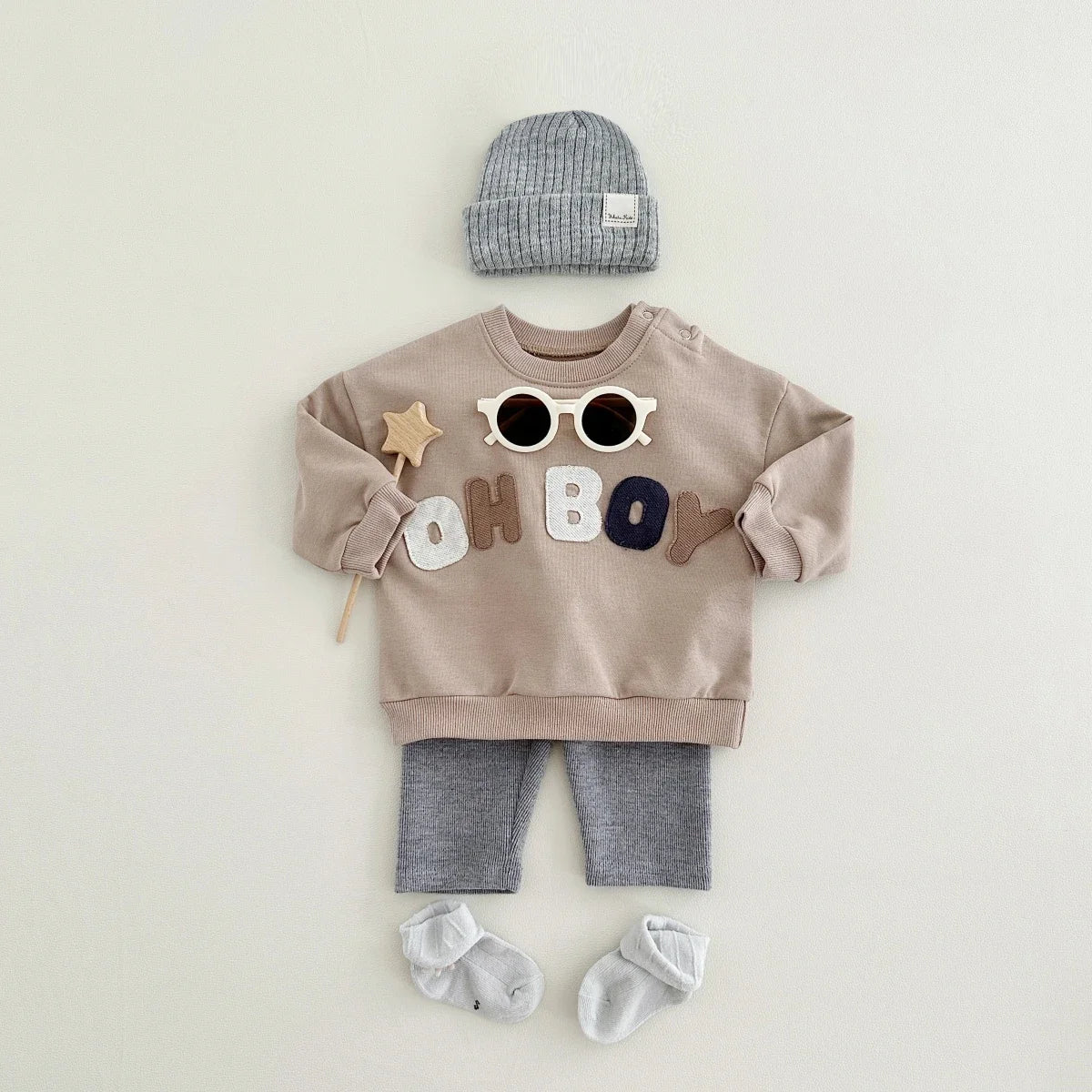 Baby Toddler Boys 2Pcs Oh Boy Set Letter Pattern Long Sleeve Top + Pants Outfit