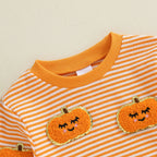 Baby Toddler Girls Boys Long Sleeve Crew Neck Ghost Pumpkin Striped Pullover Halloween Top Clothes