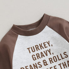Load image into Gallery viewer, Baby Boys Girls Thanksgiving Romper Long Sleeve Letter Print Turkey Casserole Contrast Color Jumpsuit
