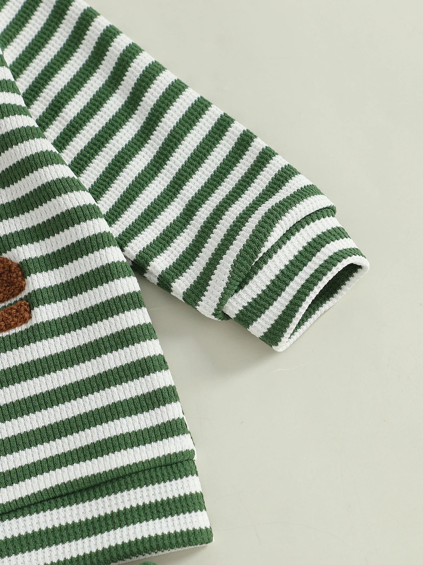 Baby Toddler Boys 2Pcs Mama's Boy / Little Dude Waffle Outfit Letter Embroidery Striped Long Sleeve Top and Elastic Pants Set