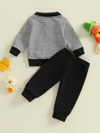 Baby Toddler Boys 2Pcs Halloween Outfit Ghost Embroidery Striped Long Sleeve Top with Pants Jogger Set