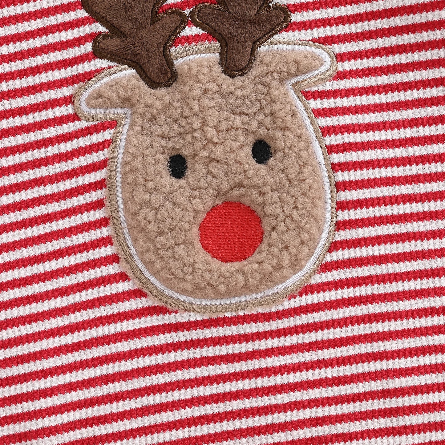 Baby Boys Girls Striped Romper Fashionable Christmas Reindeer Embroidery Round Neck Long Sleeve Jumpsuit