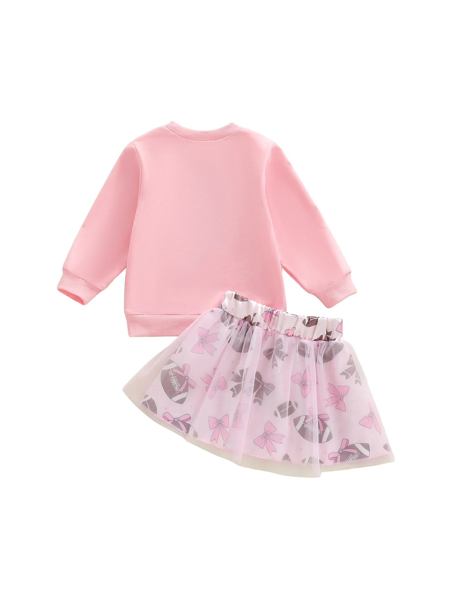 Baby Toddler Girl 2Pcs Fall Outfits Football Embroidery Long Sleeve Round Neck Top and Tutu Skirt 2Piece Set