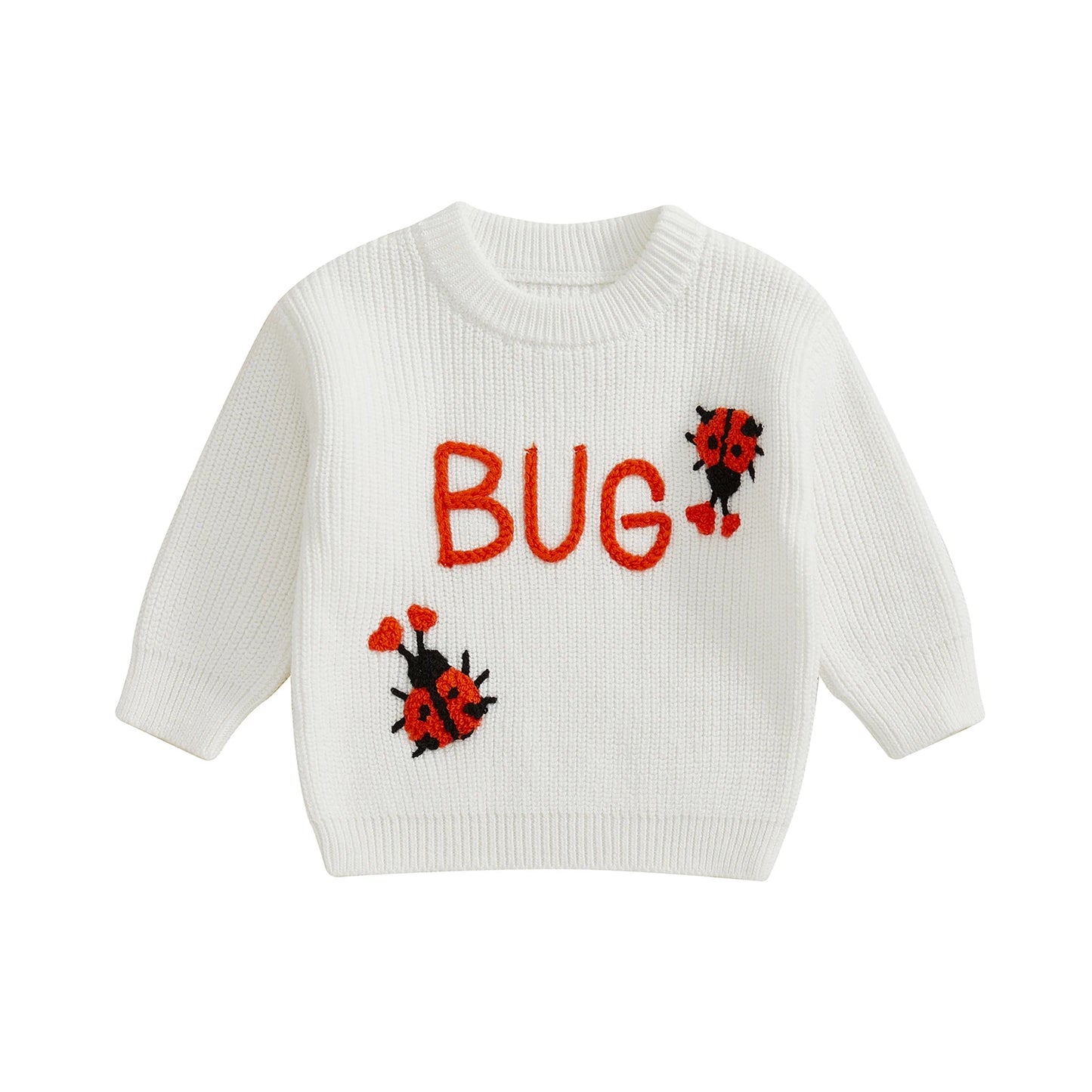 Baby Toddler Girls Autumn Knit Sweater Long Sleeve O Neck Ladybug Embroidery Pullover Knitwear Top