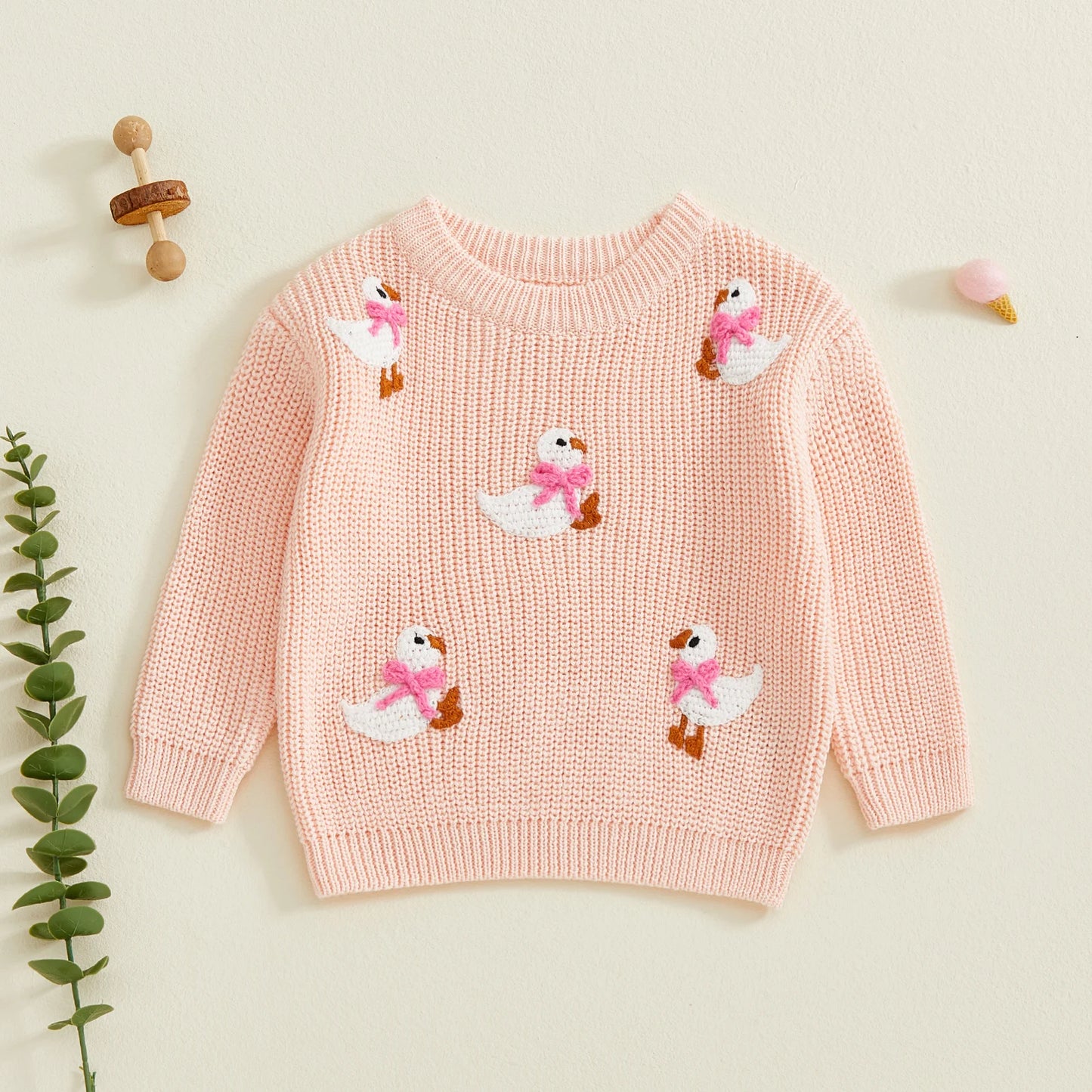 Baby Toddler Girls Sweater Long Sleeve Crew Neck Cute Duck Soft Warm Winter Sweater Clothes