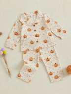 Baby Toddler Boys Girls 2Pcs Halloween Outfit Pumpkin Print Long Sleeve Shirt + Pants Set Loungewear