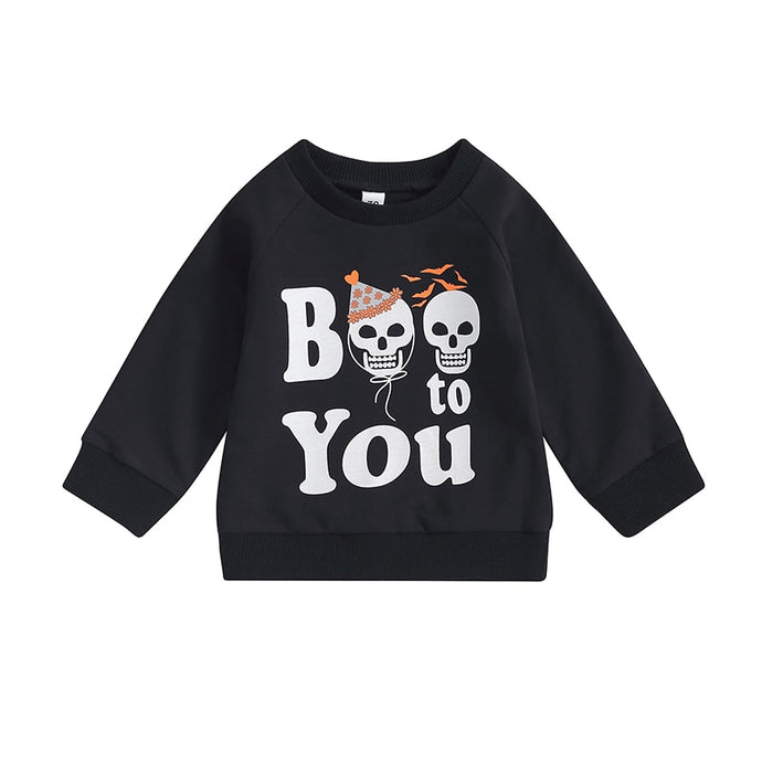 Baby Toddler Boy Girl Halloween Long Sleeve Skull Boo to You Print Pullover Top Fall Clothes