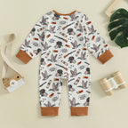 Baby Boys Autumn Casual Jumpsuit Long Sleeve Crewneck Deer Duck Print Zipper Romper