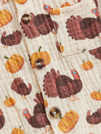 Baby Toddler Boys 2Pcs Thanksgiving Day Short Sleeve Lapel Button Up Turkey Pumpkin Print Top and Shorts Sets