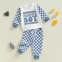 Load image into Gallery viewer, Baby Toddler Boys 2Pcs Mama&#39;s Boy Outfit Long Sleeve O Neck Letter Checker Print Top Drawstring Pants Set
