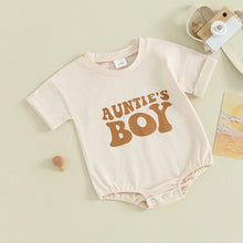 Load image into Gallery viewer, Baby Boy Auntie&#39;s Boy Romper Short Sleeve Crewneck Bodysuit Letter Print Jumpsuit
