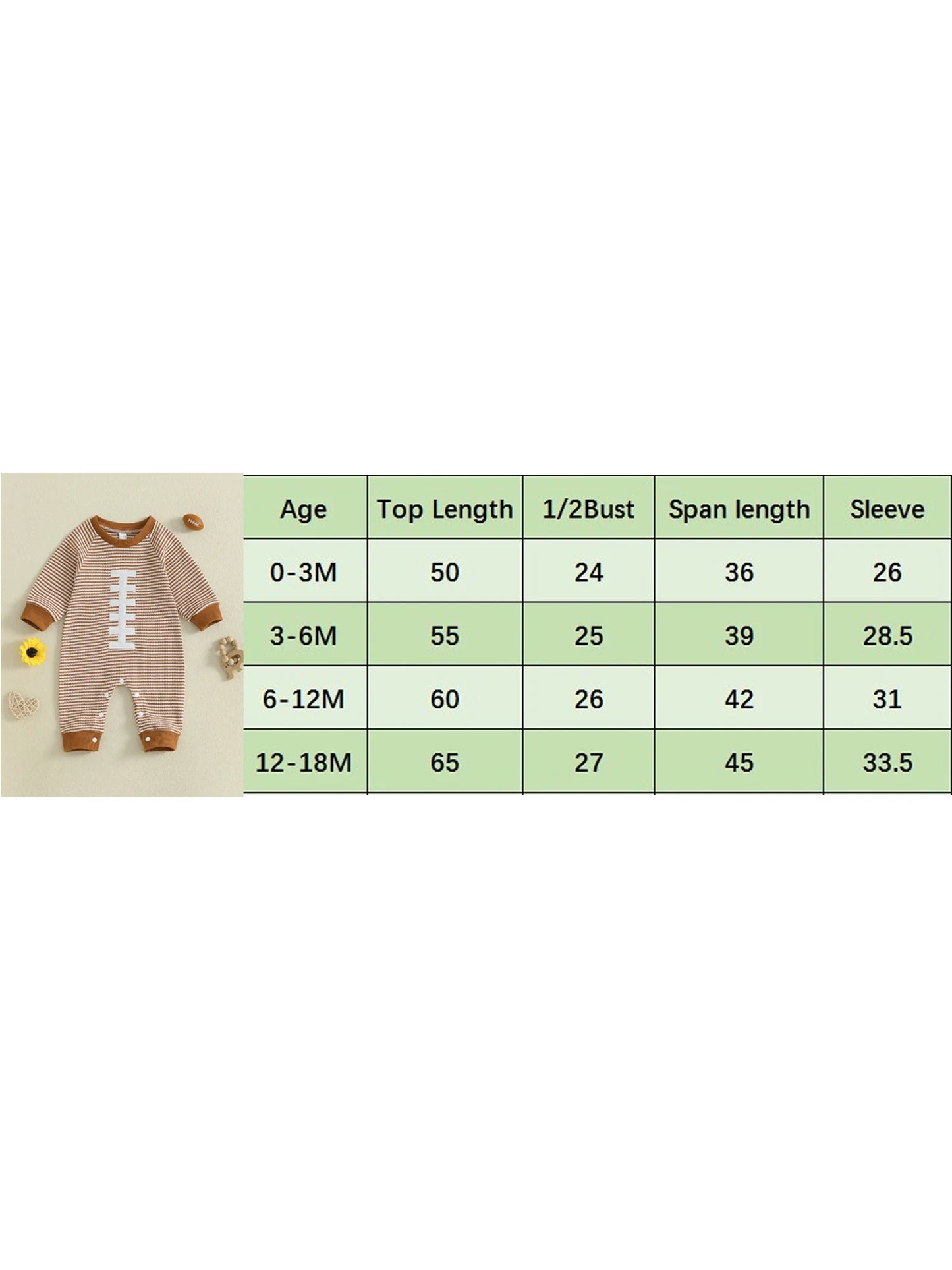 Baby Boy Fall Football Romper Casual Stripe Print Long Sleeve Game Day Jumpsuit