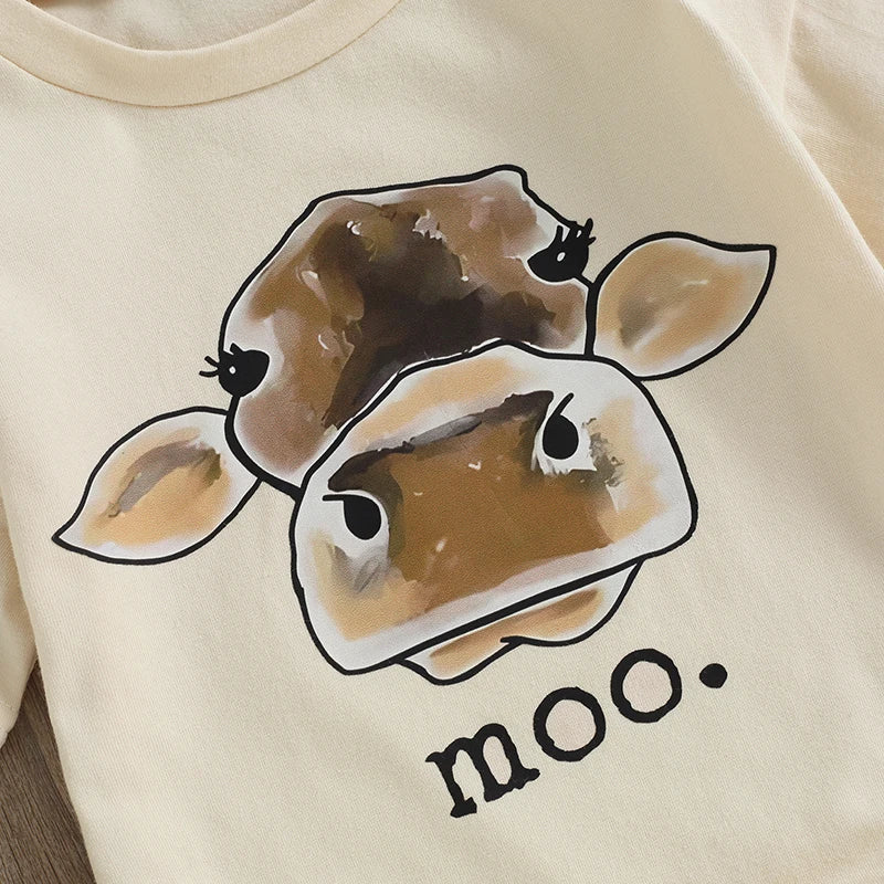 Baby Boys Girls moo Romper Short Sleeve Crew Neck Cow Head Print Bodysuit