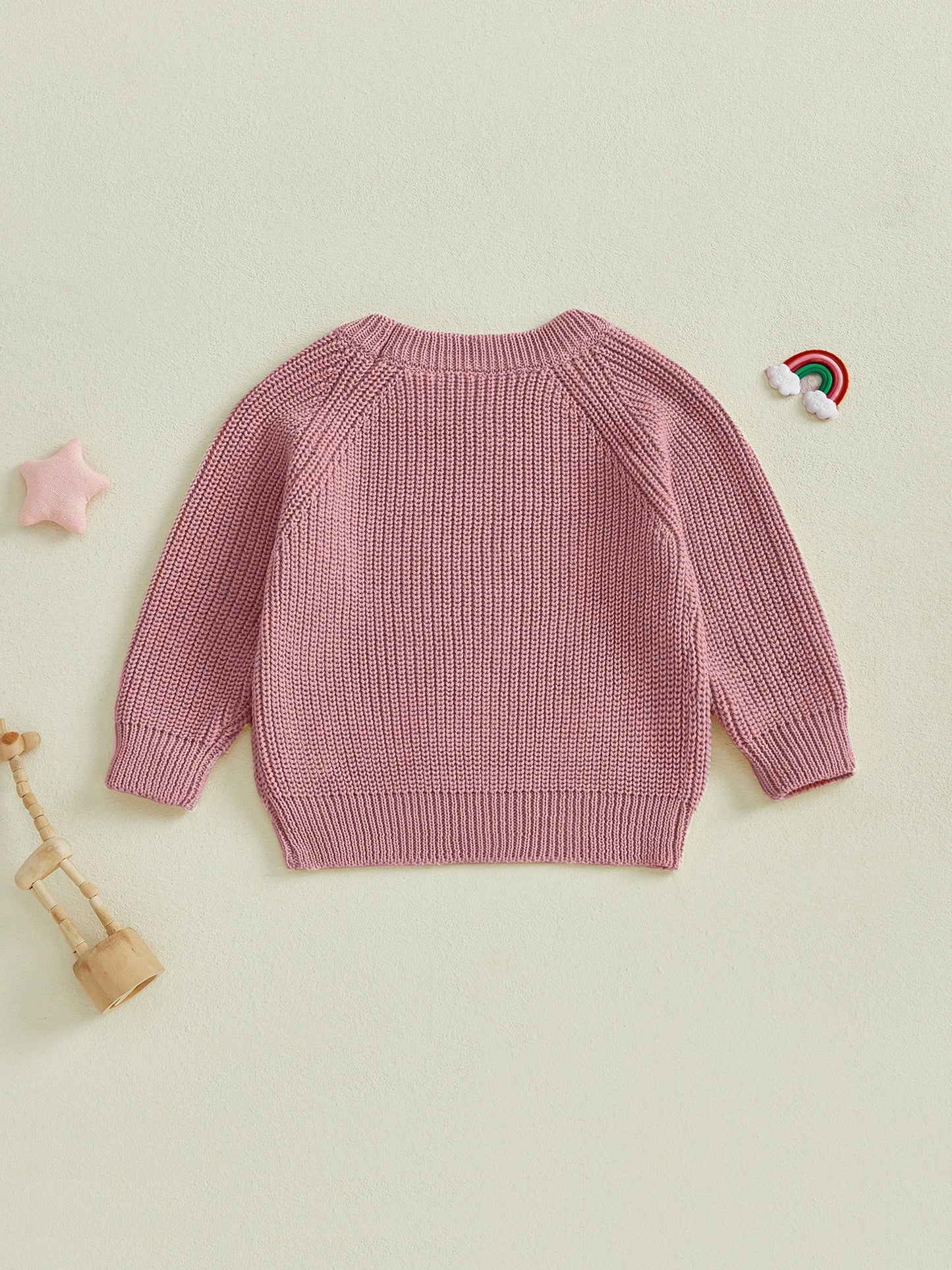 Baby Toddler Boys Girls Knit Sweater Long Sleeve Round Neck Solid Color Pullover Fall Top