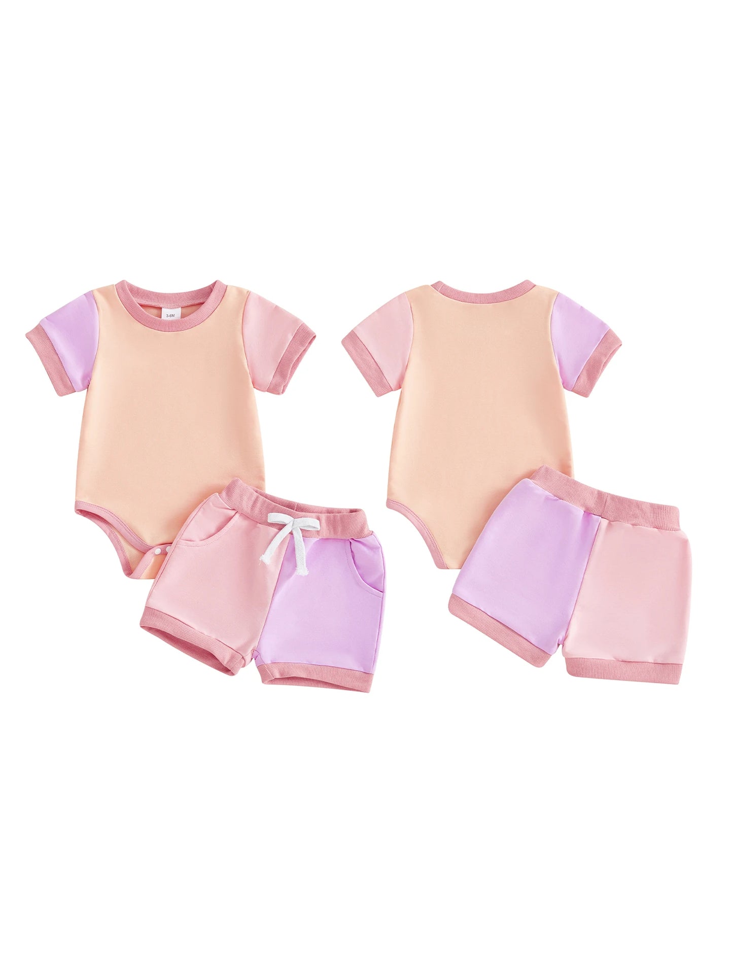 Baby Boys 2Pcs Summer Shorts Sets Short Sleeve O Neck Contrast Color Romper and Drawstring Shorts Set