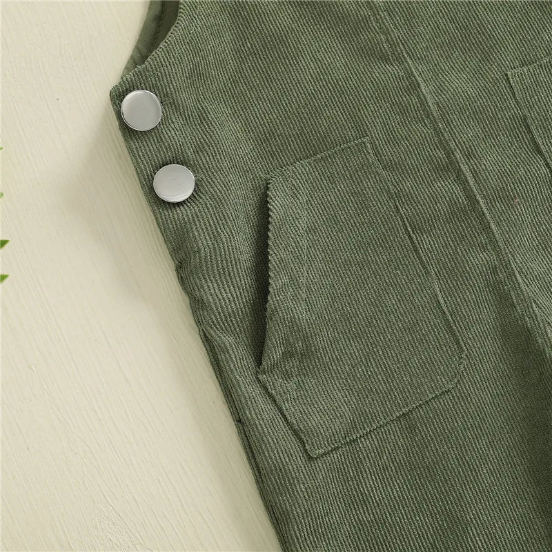 Baby Toddler Boys Girls Suspender Pants Jumpsuit With Buttons Fit Solid Color Overalls Romper