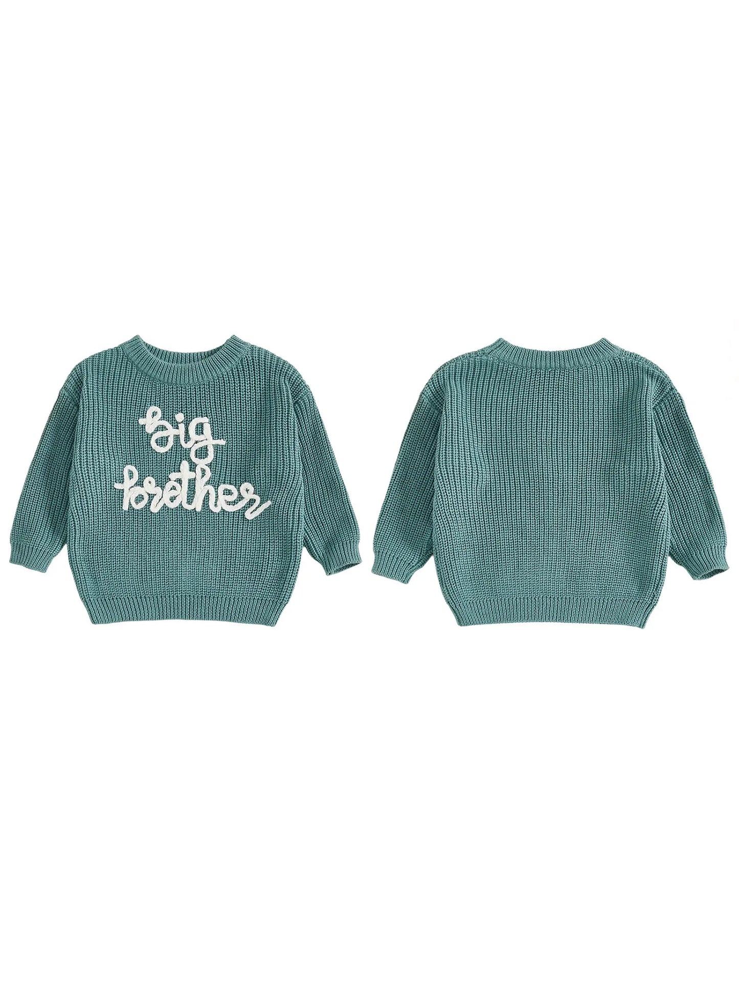 Toddler Boy Big Brother Fall Sweater Letter Embroidered Crewneck Long Sleeve Pullover Chunky Knit Tops