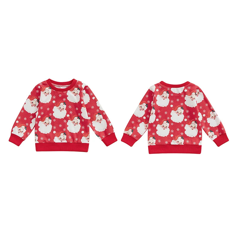 Baby Girls Boys Long Sleeve Crew Neck Santa Claus Print Christmas Top