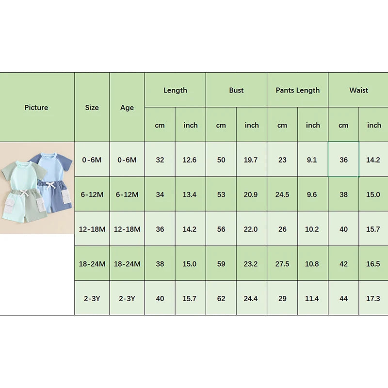 Baby Toddler Boys 2Pcs Summer Outfit Contrast Color Short Sleeve T-Shirt Top with Elastic Waist Cargo Shorts Set