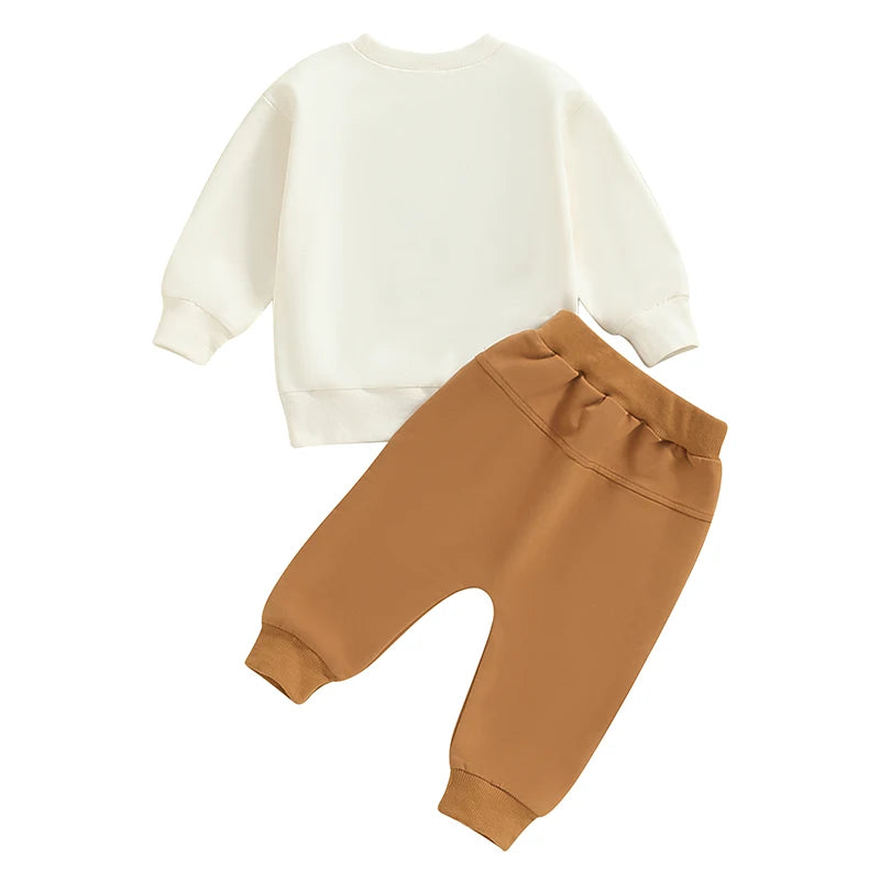 Baby Toddler Boys Girls 2Pcs Snacks Are My Love Language Long Sleeve Crew Neck Letters Print Top with Elastic Waist Pants Set