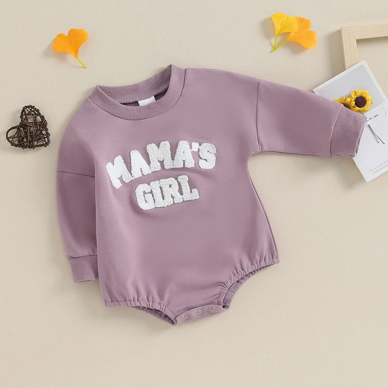 Baby Toddler Girls Romper Fuzzy Letter Mama's Girl Long Sleeve Crew Neck Jumpsuit