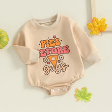 Load image into Gallery viewer, Baby Boys Girls Pies Before Guys / Chunky Thighs and Pumpkin Pies Thanksgiving Bubble Romper Casual Letter Print Long Sleeve Jumpsuit
