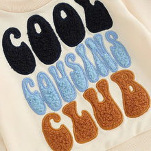 Load image into Gallery viewer, Baby Toddler Long Sleeve Fuzzy Letters Cool Cousins Club Pullover Top Family Matching
