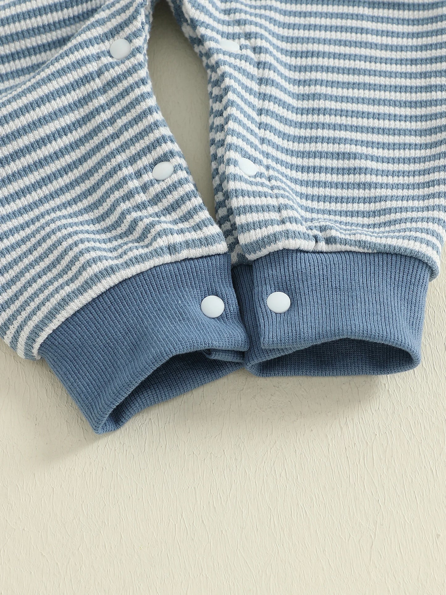 Baby Boy Striped Fall Romper Half Button-up Long Sleeve Hooded Jumpsuit Cute Waffle Clothes